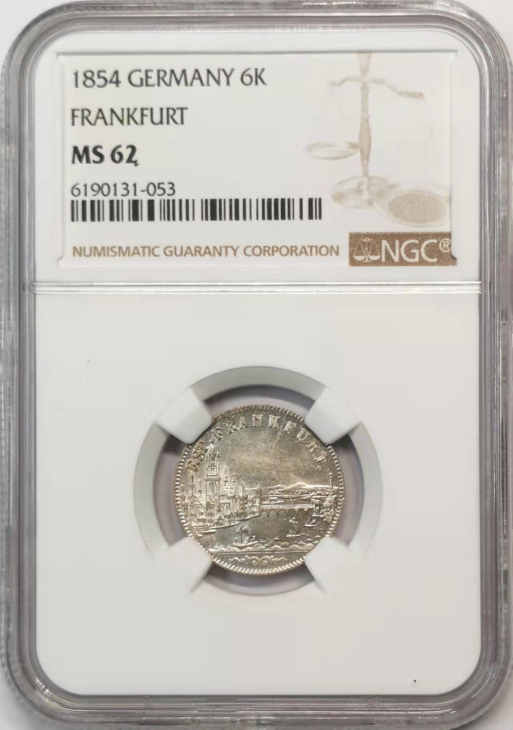 欧罗巴与亚细亚的春天奏鸣曲—凡希社世界钱币微拍第一百九十期 1854法兰克福城市景观6K银辅币NGC-MS62