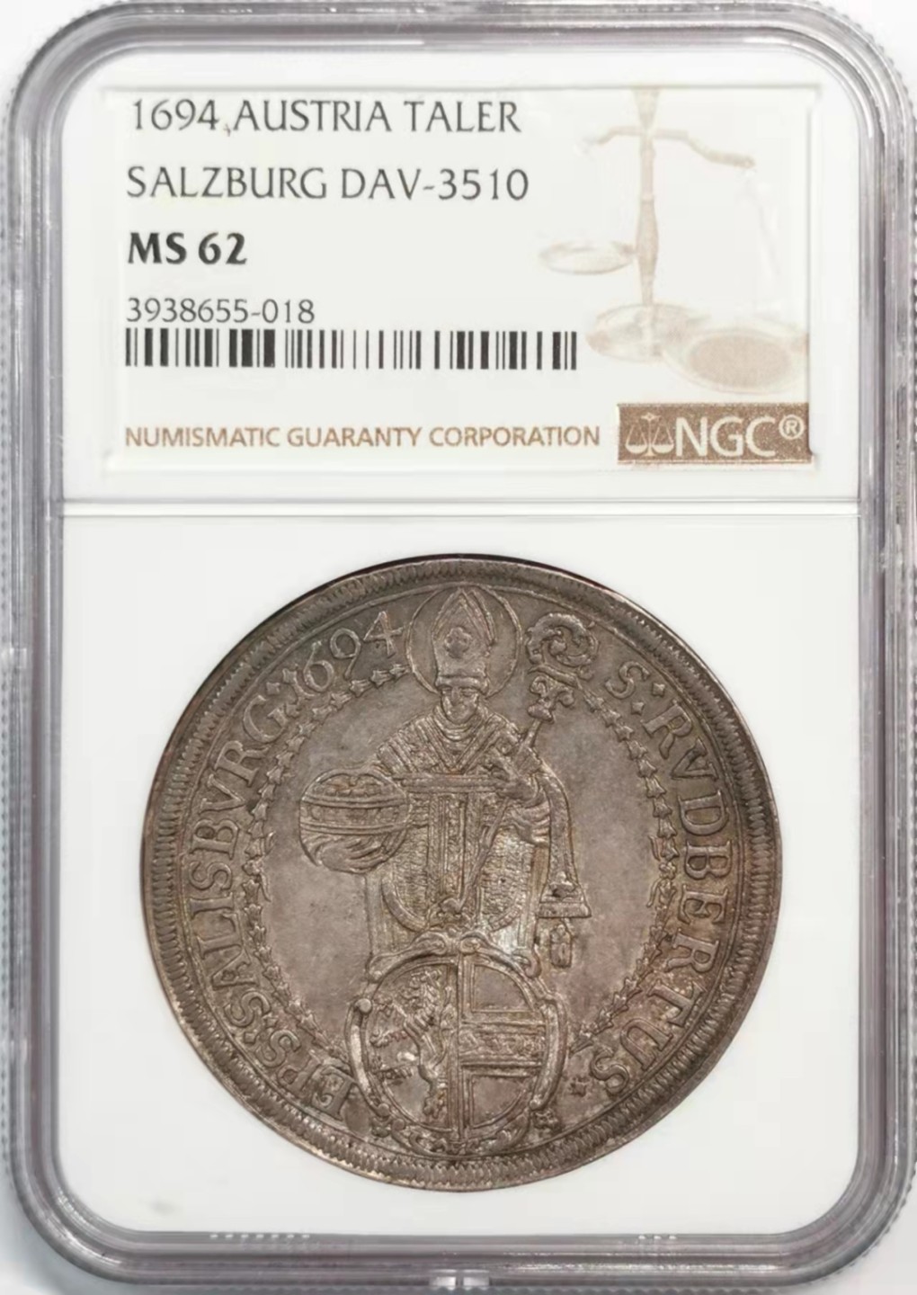 欧罗巴与亚细亚的春天奏鸣曲—凡希社世界钱币微拍第一百九十期 荐！1694萨尔茨堡主教区圣鲁伯特泰勒大银NGC-MS62紫罗兰包浆！