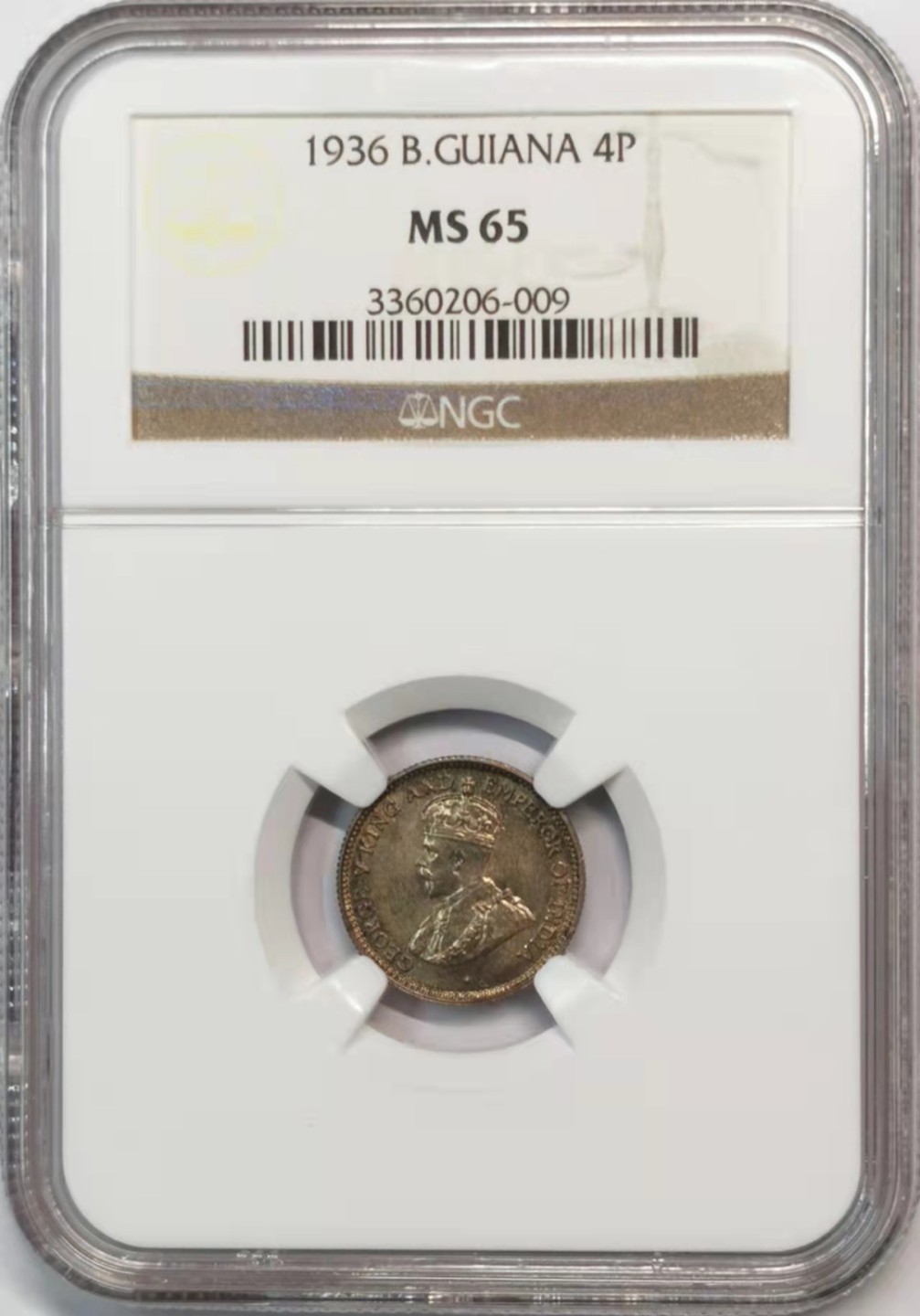 欧罗巴与亚细亚的春天奏鸣曲—凡希社世界钱币微拍第一百九十期 荐！1936英属圭亚那乔五4便士银币NGC-MS65高分原味品！