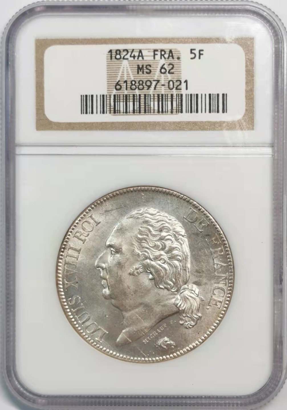 欧罗巴与亚细亚的春天奏鸣曲—凡希社世界钱币微拍第一百九十期 荐！1824A法国路易十八5法郎大银NGC-MS62原色银光！