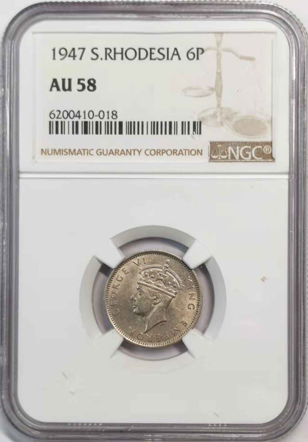 欧罗巴与亚细亚的春天奏鸣曲—凡希社世界钱币微拍第一百九十期 1947南罗德西亚乔六6便士NGC-AU58单年版