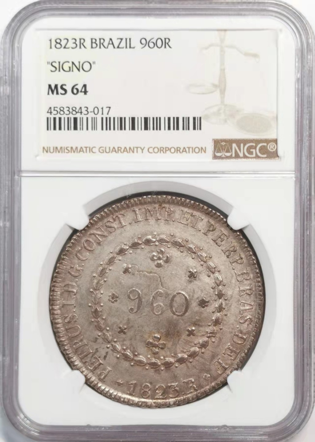欧罗巴与亚细亚的春天奏鸣曲—凡希社世界钱币微拍第一百九十期 荐！1823巴西帝国960R大银NGC-MS64淡色粉光！