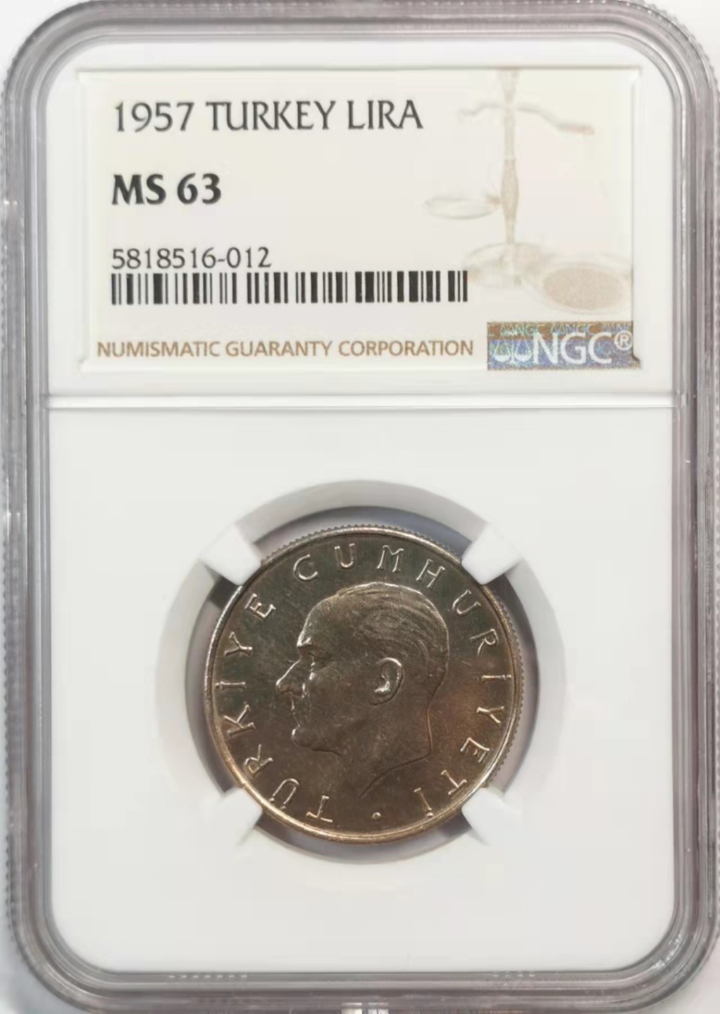 欧罗巴与亚细亚的春天奏鸣曲—凡希社世界钱币微拍第一百九十期 1957土耳其里拉NGC-MS63单年版