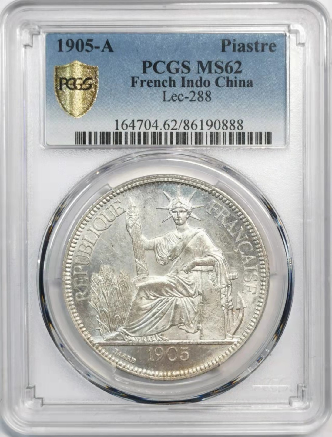 欧罗巴与亚细亚的春天奏鸣曲—凡希社世界钱币微拍第一百九十期 荐！1905A法属印度支那皮亚斯特大银PCGS-MS62全脸高鼻原色银光！