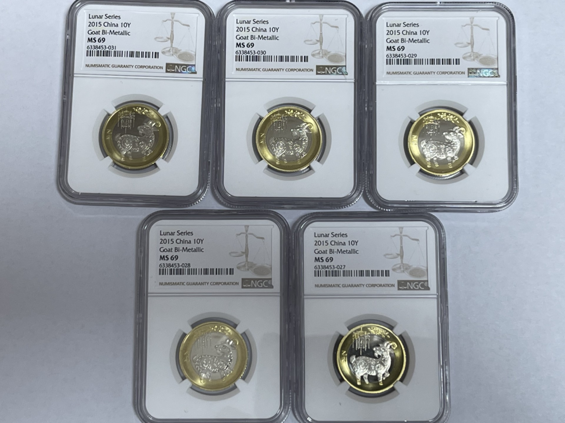 【华誉王者】1927期拍卖 2015年羊年生肖流通纪念币 5枚 NGC-MS69