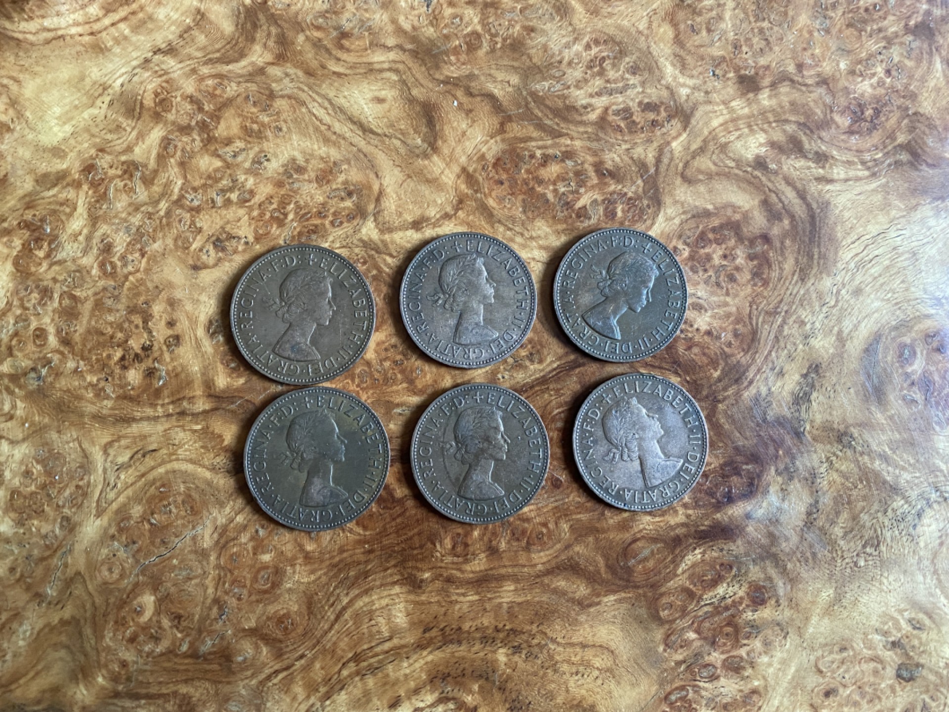 Chase Auction（得物拍卖）第3期 - - 中外纸币、硬币、银币联拍 英国1便士六枚！6个年份1962-1967！伊莉莎白二世头像！