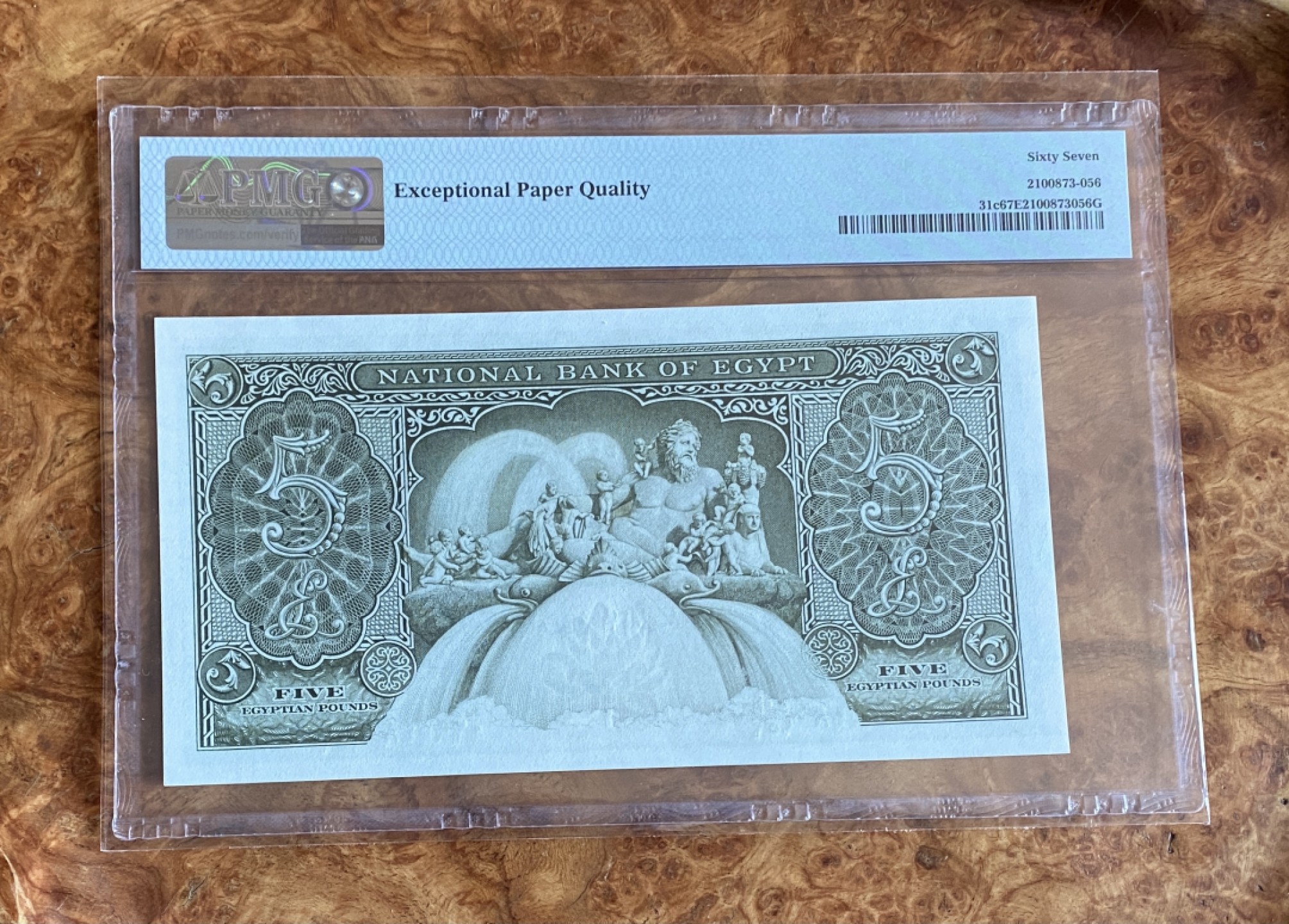 Chase Auction（得物拍卖）第3期 - - 中外纸币、硬币、银币联拍 1957年埃及5镑，PMG67分，正面图坦卡蒙黄金面具和萨拉丁城堡，背面希腊神话故事尼罗河河神！稀少！