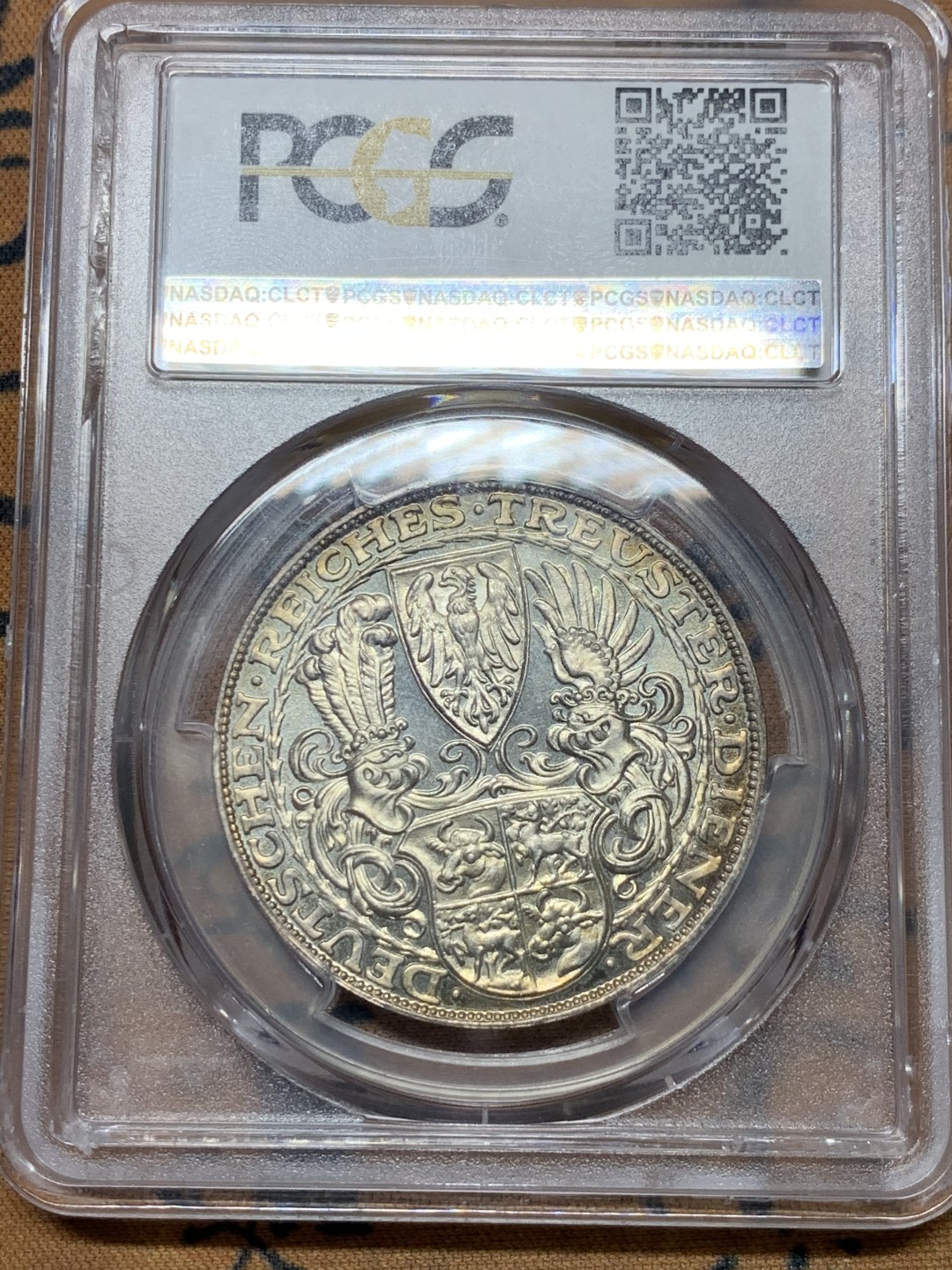 《竞宝斋》第36场-本周日 （全场顺丰包邮） pcgs-sp64 1927年德国5马克银样章 兴登堡经典设计 稀有精制镜面底板 好彩好状态 实物极美