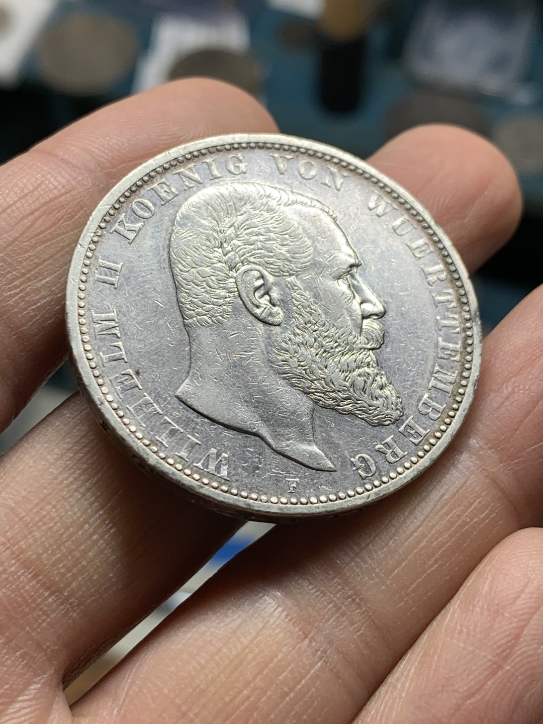 《竞宝斋》第36场-本周日 （全场顺丰包邮） 德国符腾堡，1907年，威廉二世国王5马克。银币