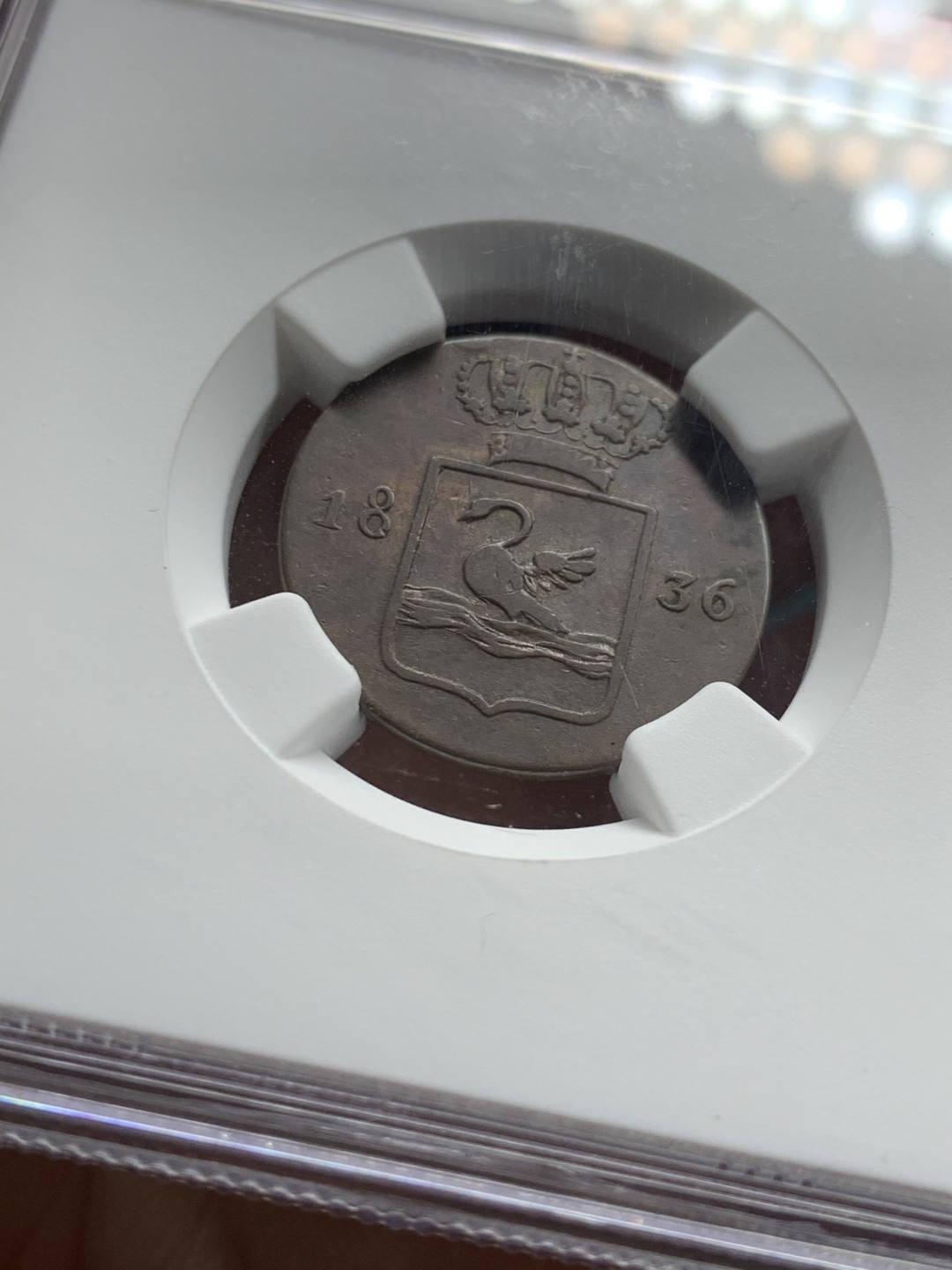 《竞宝斋》第36场-本周日 （全场顺丰包邮） NGC-VF30 BN  荷属东印度1836年DUIT (大8 少见天鹅铜币）