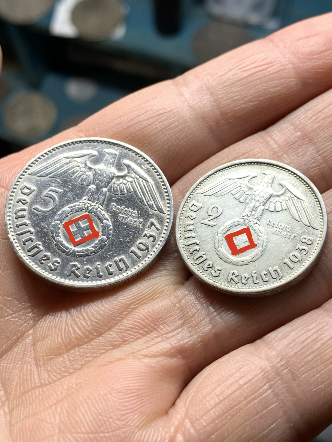 《竞宝斋》第36场-本周日 （全场顺丰包邮） （两枚一组）德国兴登堡2马克（1938年）、5马克（1937年）