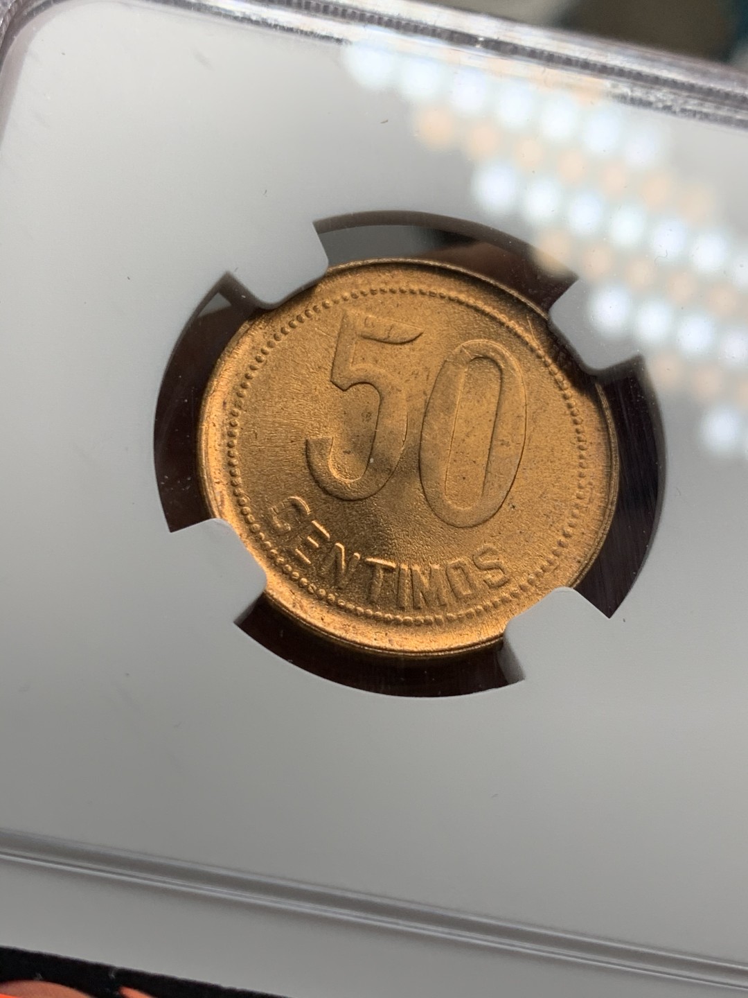 《竞宝斋》第36场-本周日 （全场顺丰包邮） NGC MS65RD 高等级评分 西班牙 1937年 内战版 50分 铜币 难得品相