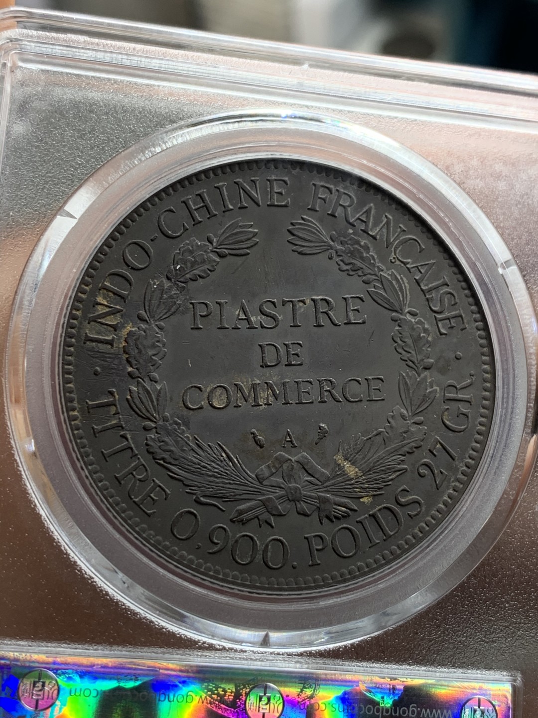 《竞宝斋》第36场-本周日 （全场顺丰包邮） 1913年法属印支坐洋银币 黑美人，全脸高鼻子，均匀的黑色自然氧化包浆，底板细节很不错