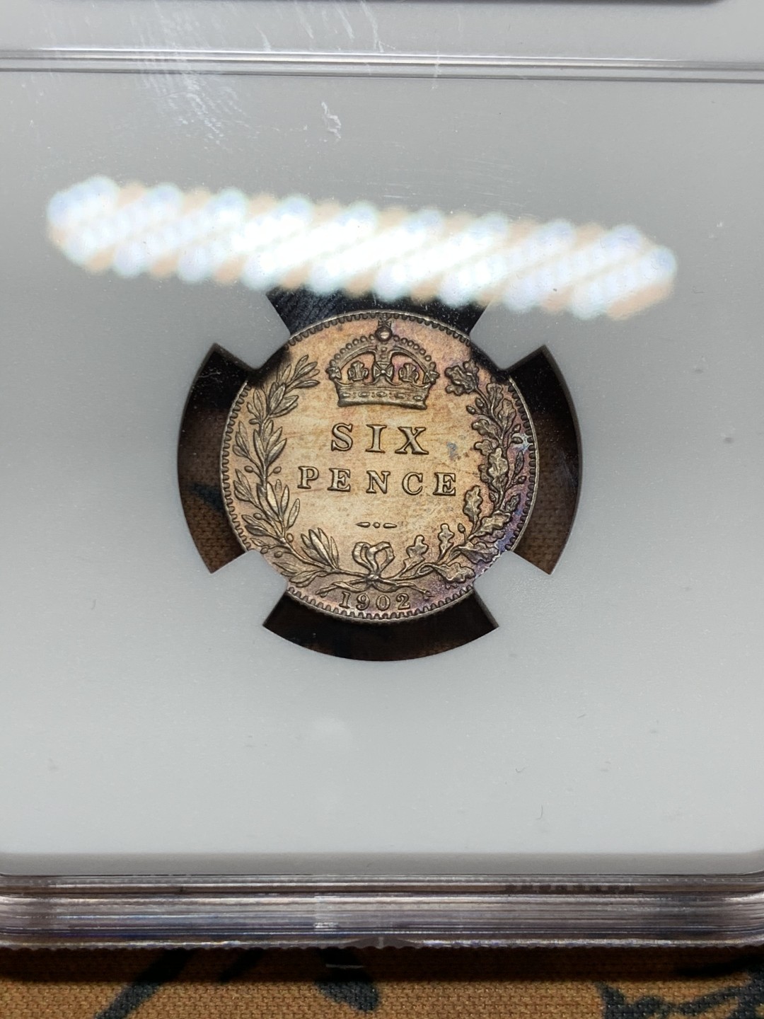 《竞宝斋》第36场-本周日 （全场顺丰包邮） 英国1902年爱七Matte6便士NGC-PF62Matte 品相好 Matte6便士少⻅