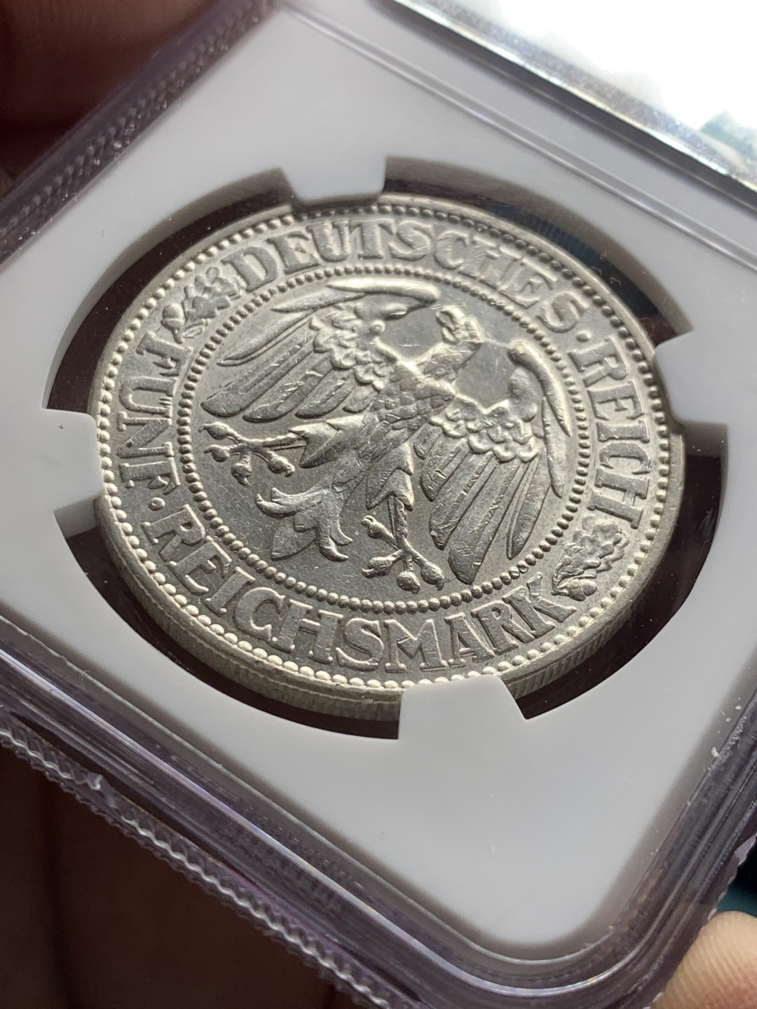 《竞宝斋》第36场-本周日 （全场顺丰包邮） NGC UNC 德国魏玛 1928年F版 橡树  5马克大银币 原光好品