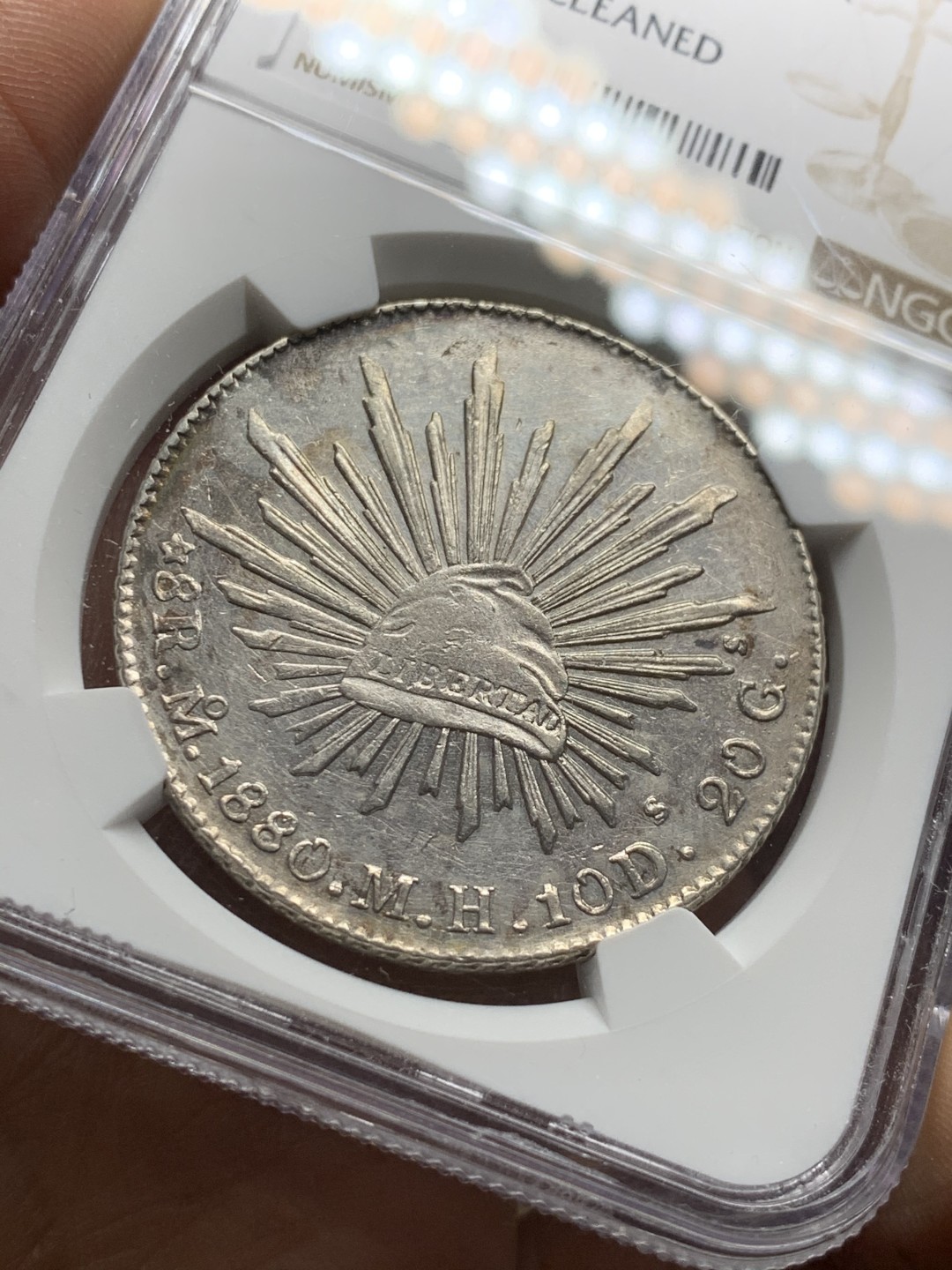 《竞宝斋》第36场-本周日 （全场顺丰包邮） NGC-AUD 1880 墨西哥鹰洋 8 里亚尔 墨西哥城厂 银币 原味淡光 