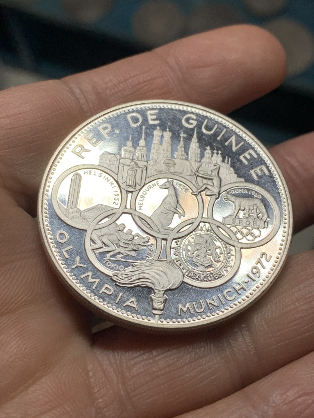 《竞宝斋》第36场-本周日 （全场顺丰包邮） 几内亚1969年慕尼黑奥运会纪念500法郎精制银币