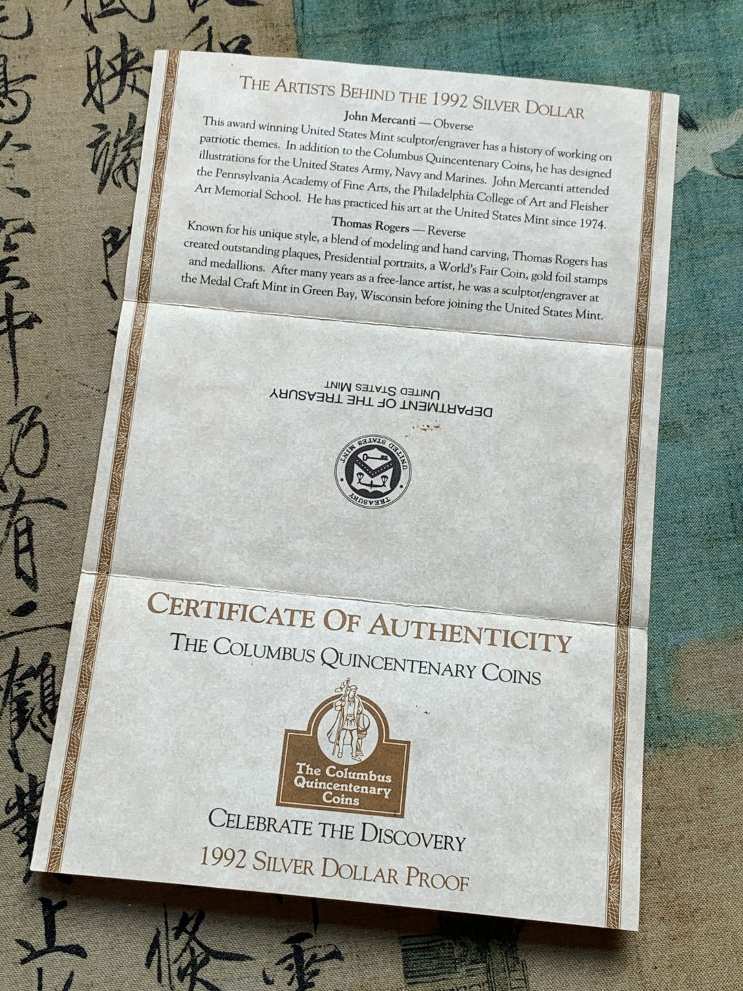 《竞宝斋》第37场-周日 首场自动拍卖 2件或者满200包顺丰 原盒证书 美国1992-P年 哥伦布500周年纪念 精制大银币26.73克