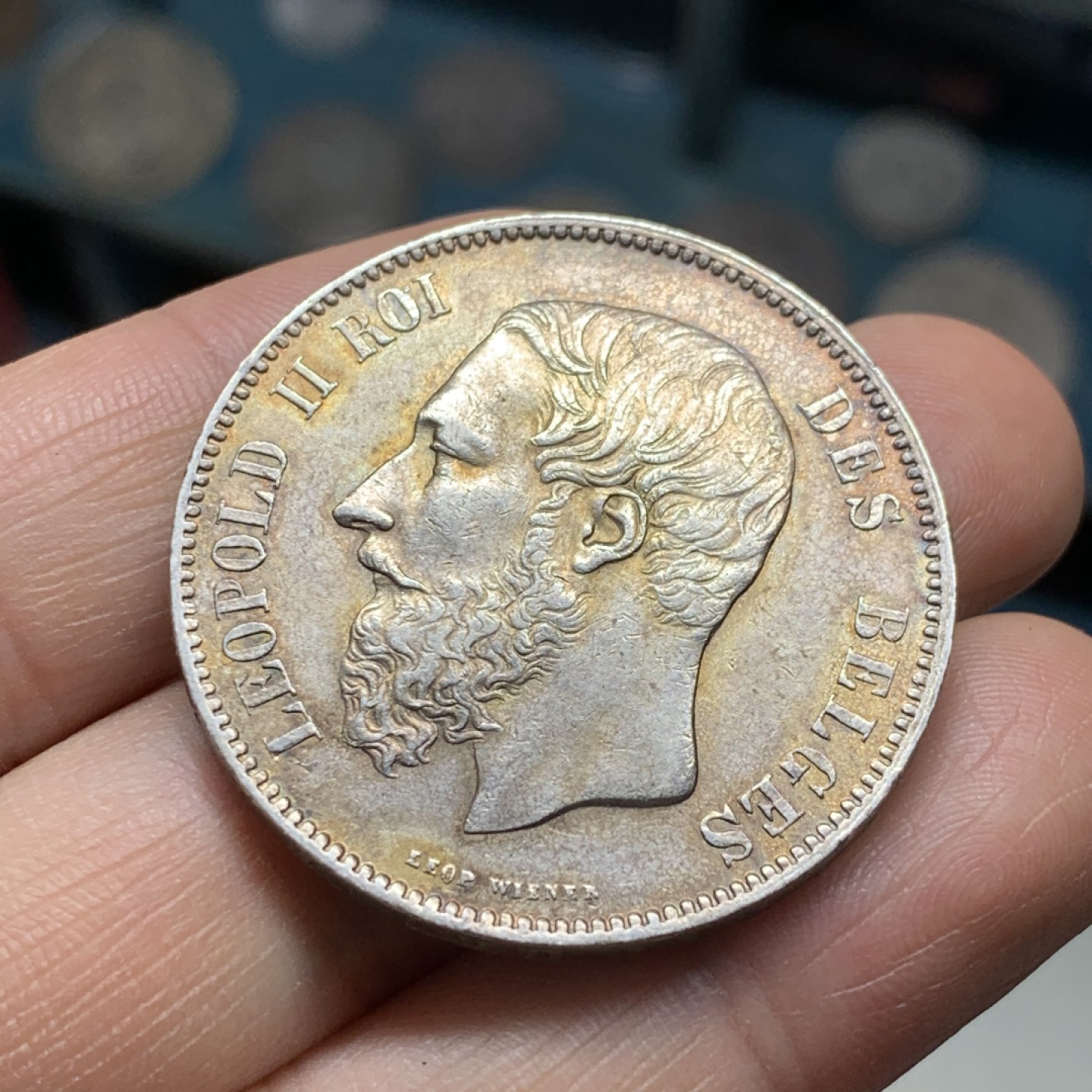 《竞宝斋》第37场-周日 首场自动拍卖 2件或者满200包顺丰 比利时 1871年 利奥波德二世 5法郎 大银币 金彩带光好品