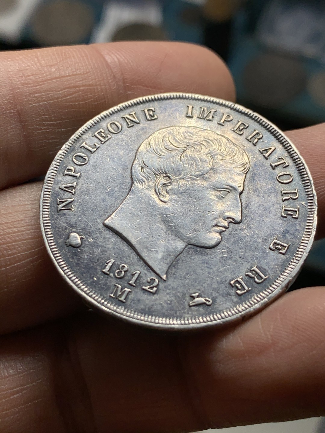 《竞宝斋》第36场-本周日 （全场顺丰包邮） 1812年 拿破仑一世 法占意大利5里拉银币    稀少au好品相   
