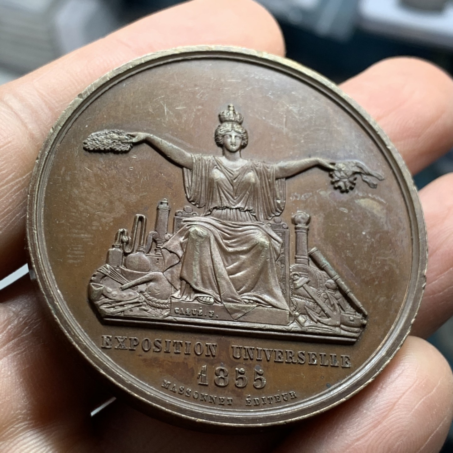 《竞宝斋》第37场-周日 首场自动拍卖 2件或者满200包顺丰 法国1855年世博会纪念女神头像高浮雕大铜章