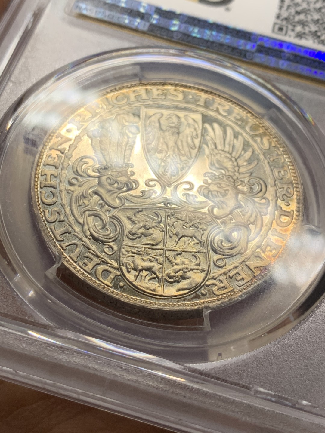 《竞宝斋》第36场-本周日 （全场顺丰包邮） pcgs-sp64 1927年德国5马克银样章 兴登堡经典设计 稀有精制镜面底板 好彩好状态 实物极美
