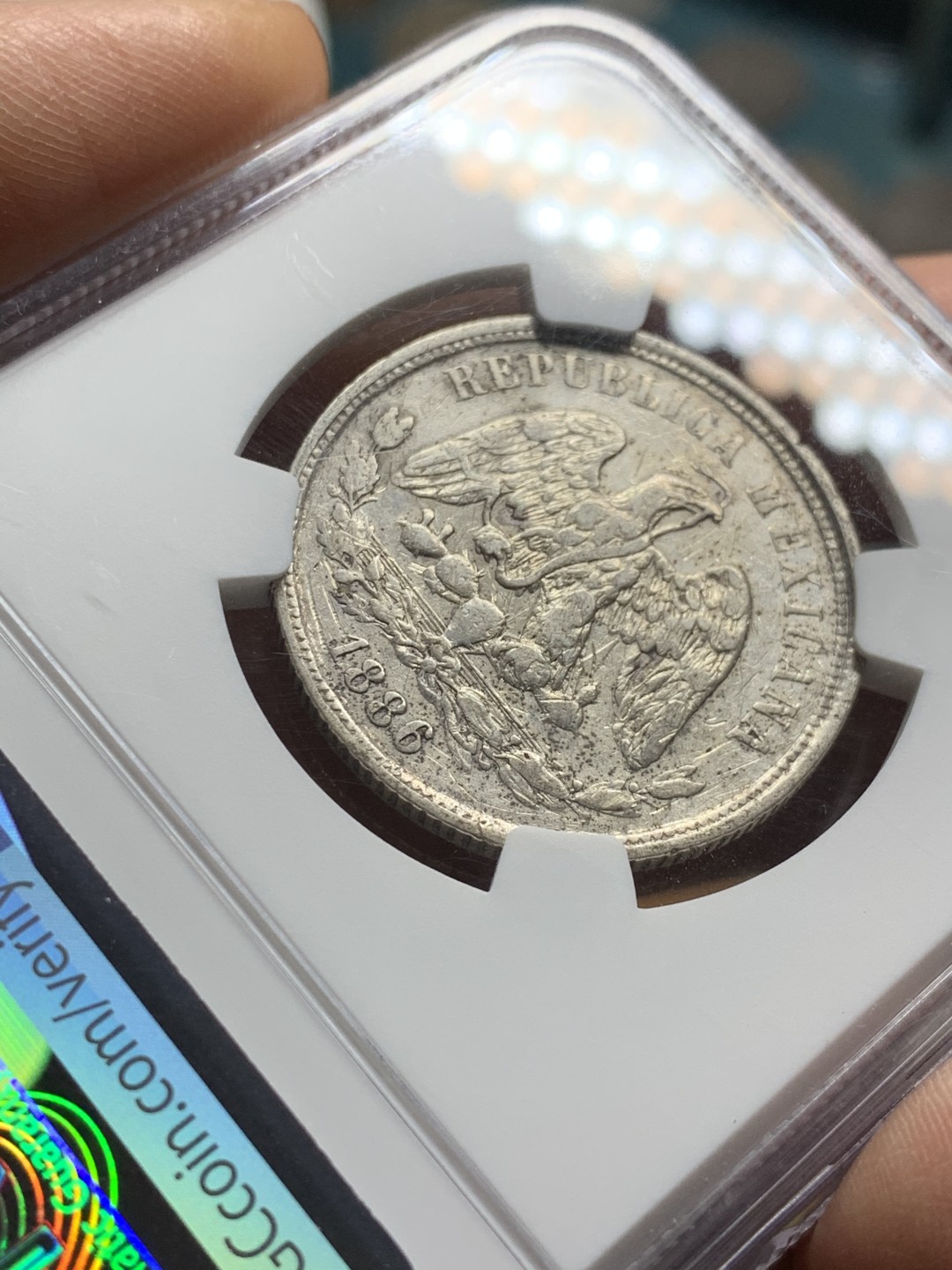 《竞宝斋》第36场-本周日 （全场顺丰包邮） NGC-AUD   墨西哥天平鹰洋半圆  1886年  墨西哥城造币厂 银币原味