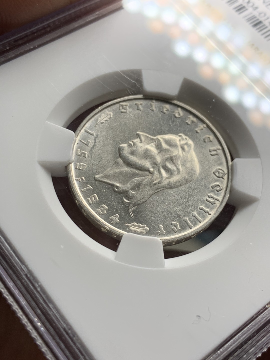 《竞宝斋》第36场-本周日 （全场顺丰包邮） NGC 评级 德国1934年 席勒2马克 银币 非常不错的状态