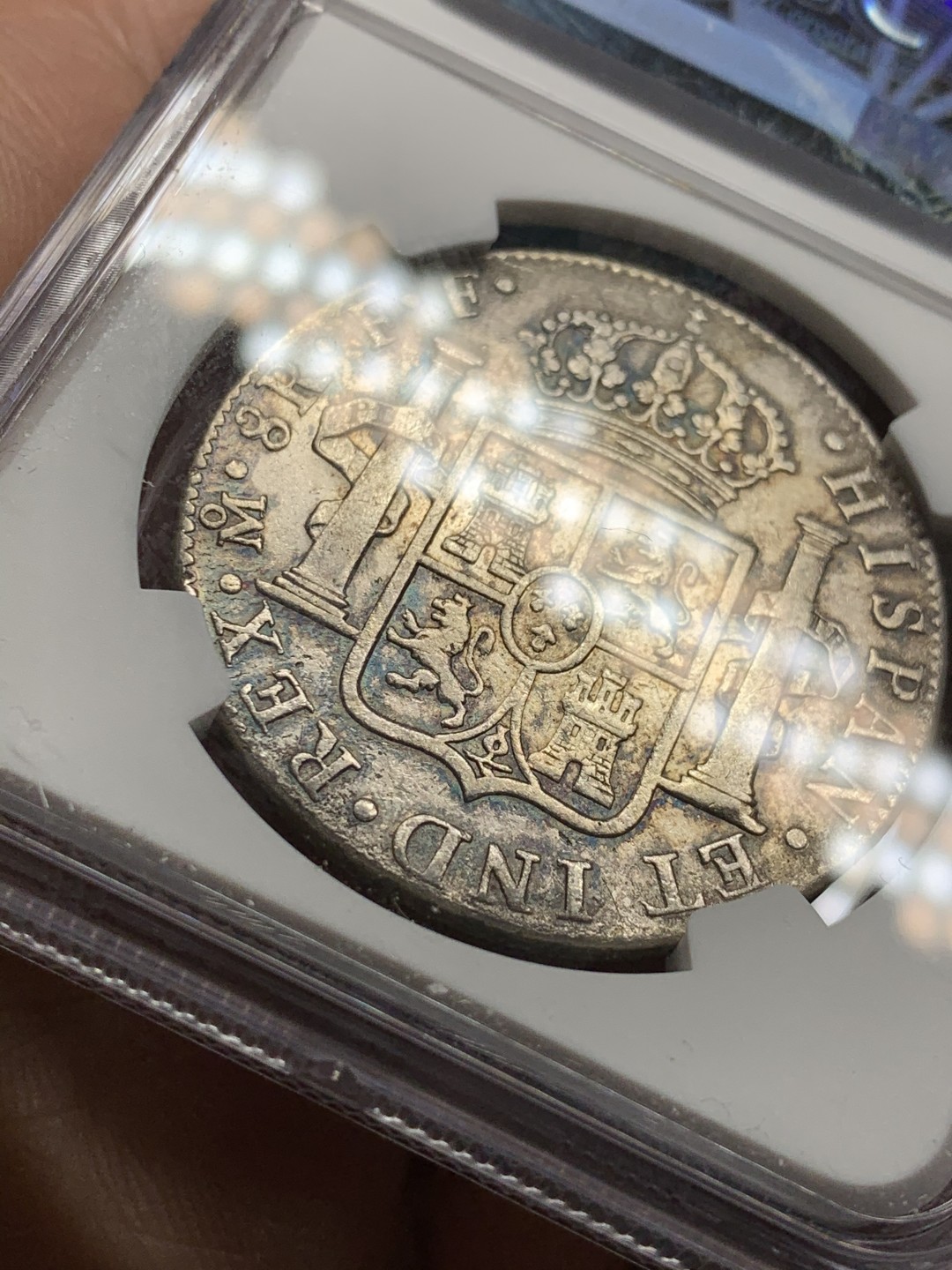 《竞宝斋》第36场-本周日 （全场顺丰包邮） NGC评级 墨西哥 1781年 卡三   双柱 银币  双面深打 原味包浆