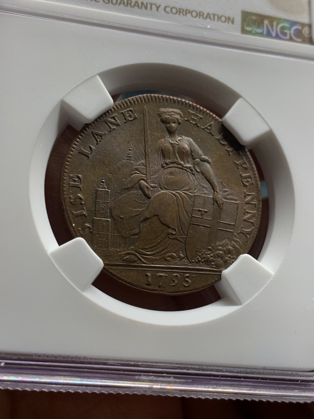 《竞宝斋》第36场-本周日 （全场顺丰包邮） NGC-MS64BN英国兰利1795年半便士代币 高分原铜光