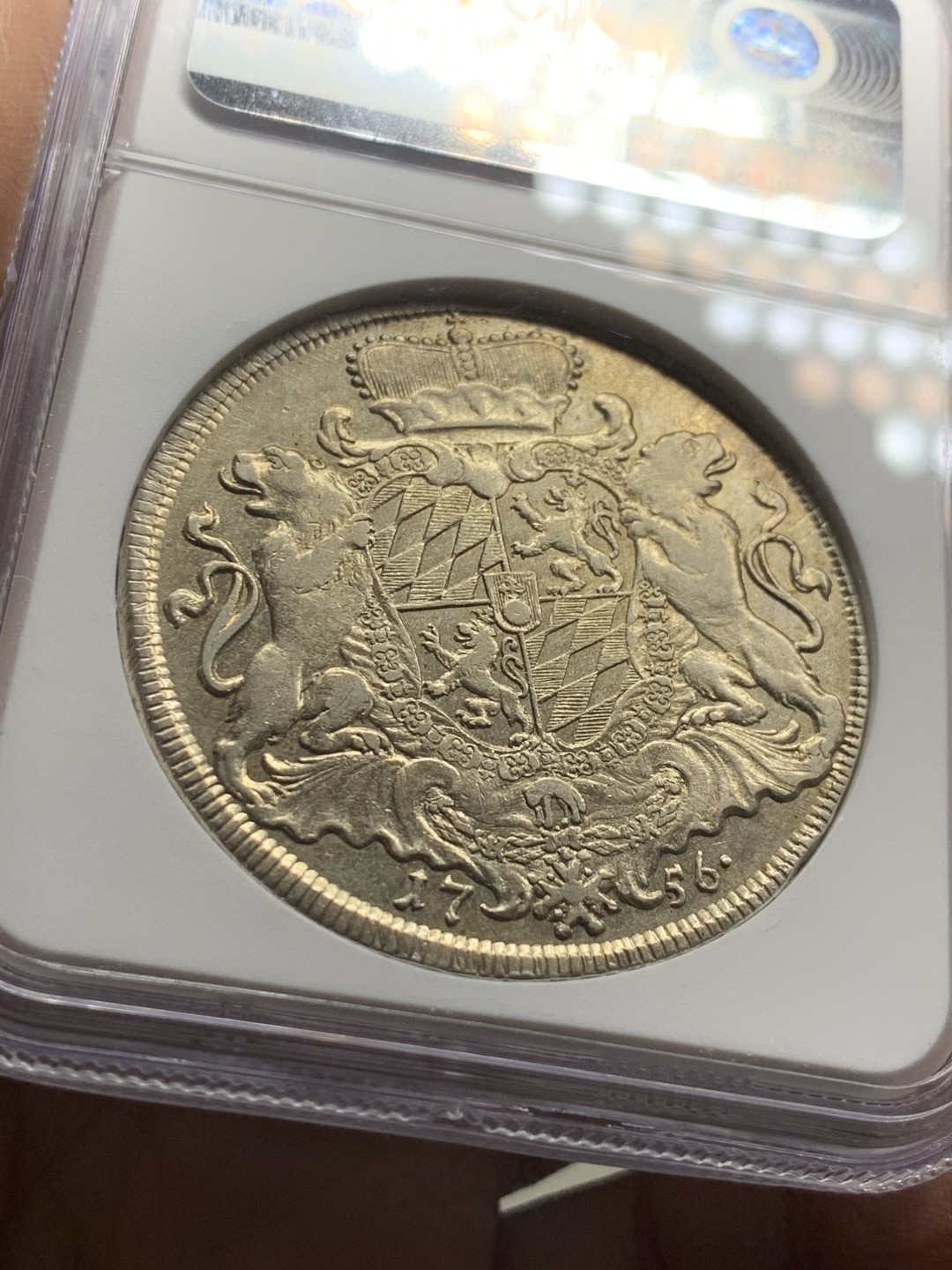 《竞宝斋》第36场-本周日 （全场顺丰包邮） NGC-XFD德国巴伐利亚1756年双狮泰勒 少见巴伐利亚双狮泰勒