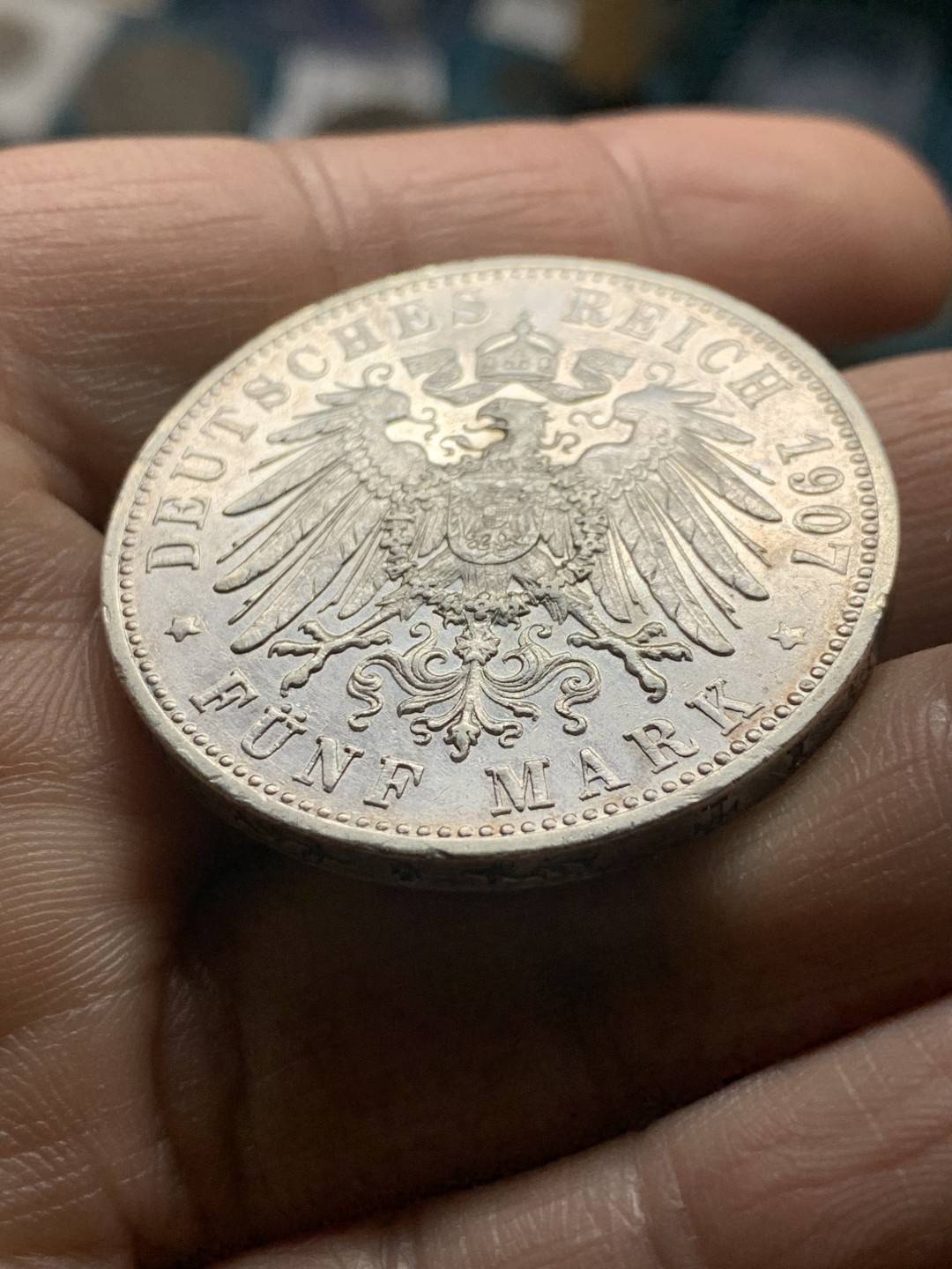 《竞宝斋》第36场-本周日 （全场顺丰包邮） 德国符腾堡，1907年，威廉二世国王5马克。银币