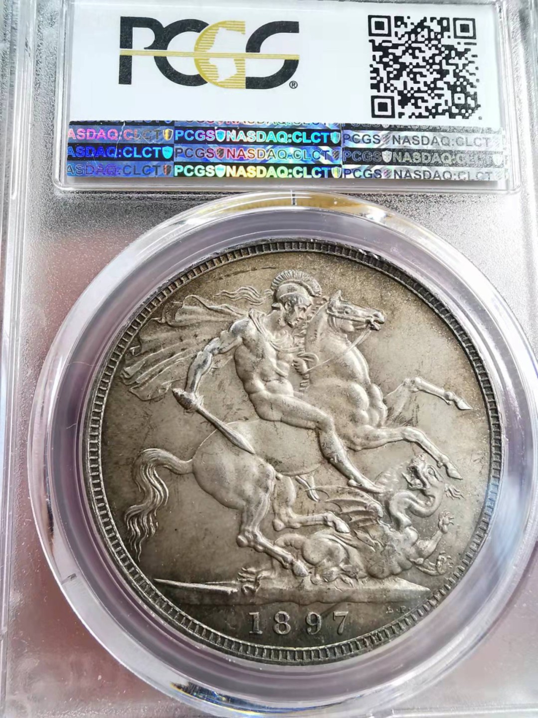 欧罗巴与亚细亚的春天奏鸣曲—凡希社世界钱币微拍第一百九十期 稀！1897英国老维批纱马剑大银PCGS-MS64纸袋包浆收藏级！