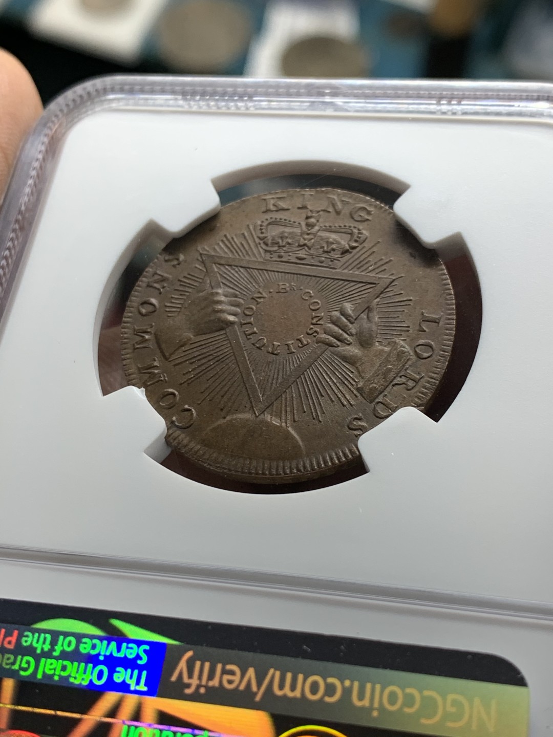 《竞宝斋》第36场-本周日 （全场顺丰包邮） NGC-MS64BN英国兰利1795年半便士代币 高分原铜光