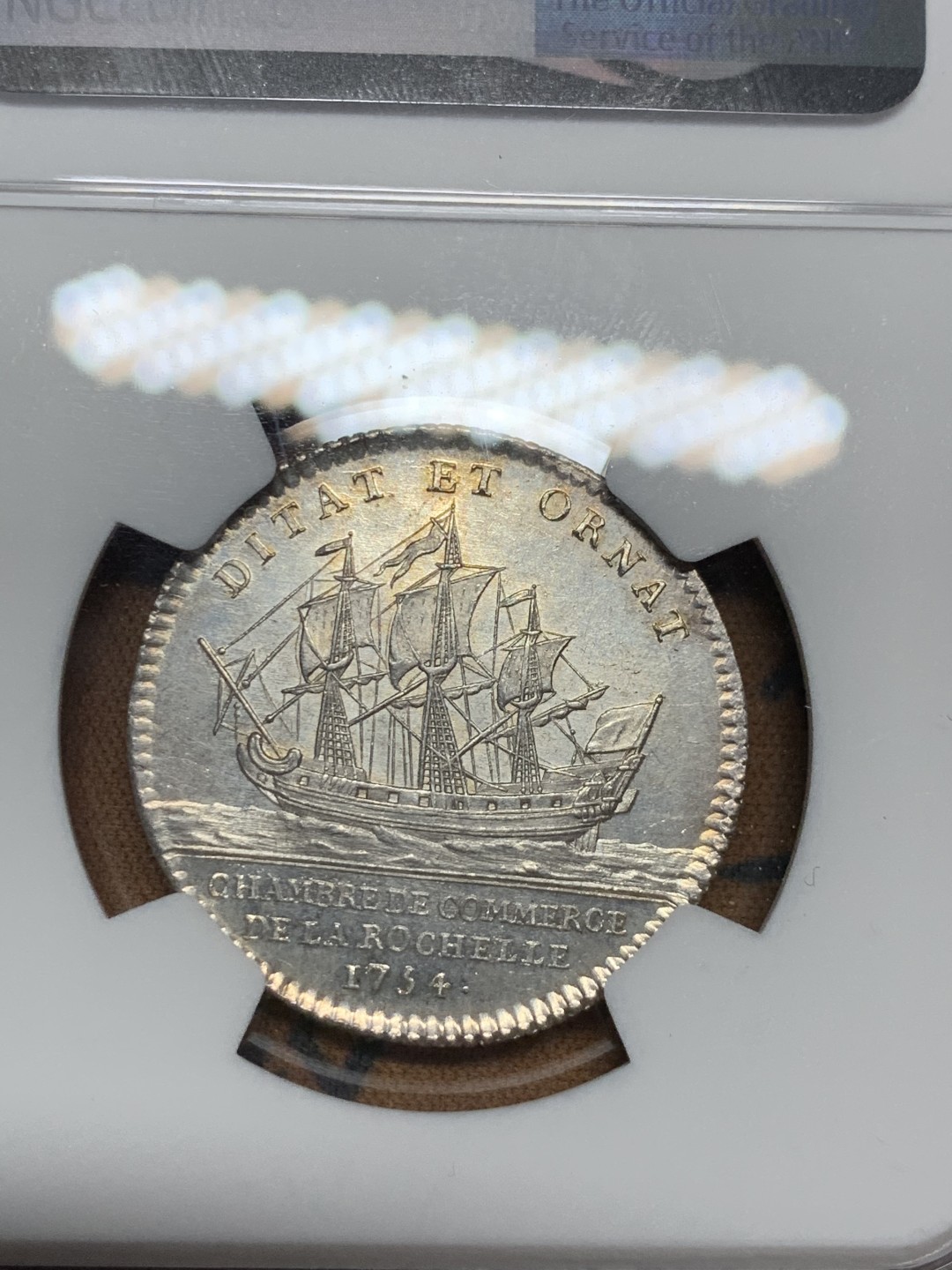 《竞宝斋》第36场-本周日 （全场顺丰包邮） NGC-MS62法国1754年路易十五年银代币 早期代币出分少见