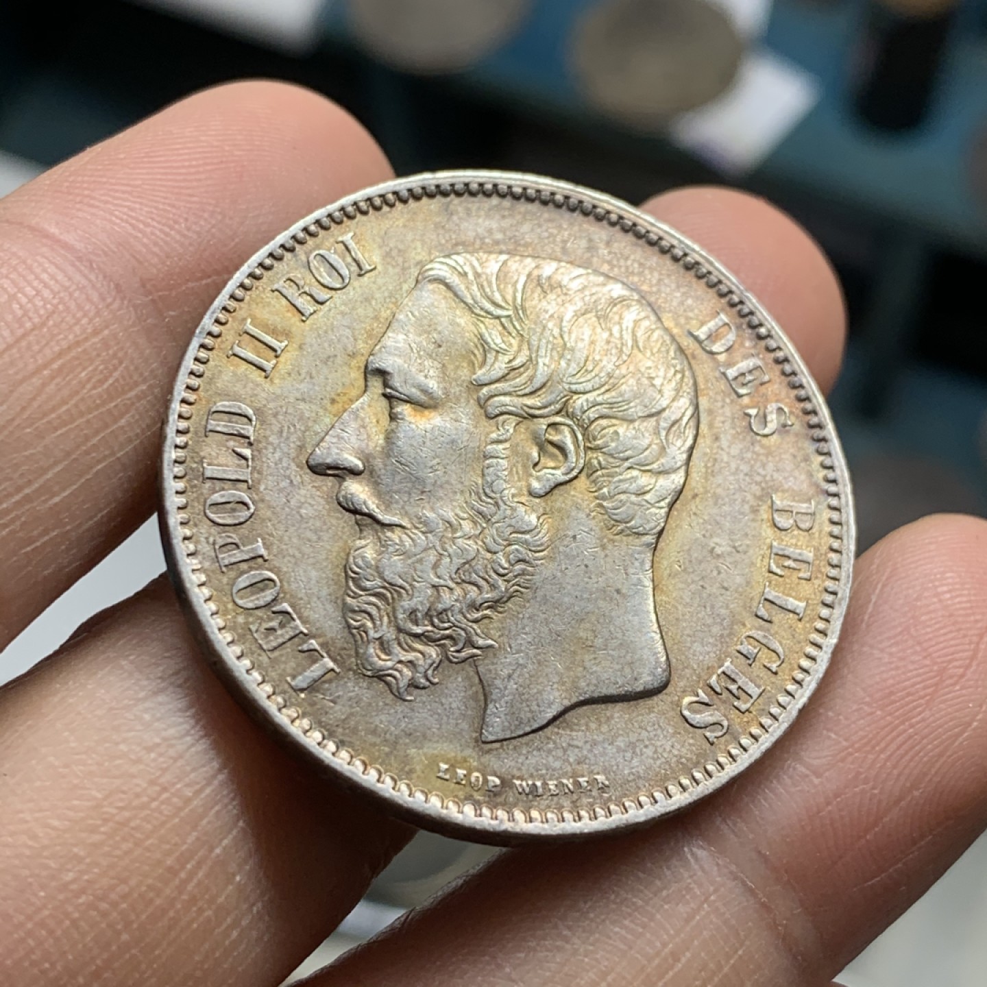 《竞宝斋》第37场-周日 首场自动拍卖 2件或者满200包顺丰 比利时 1871年 利奥波德二世 5法郎 大银币 金彩带光好品