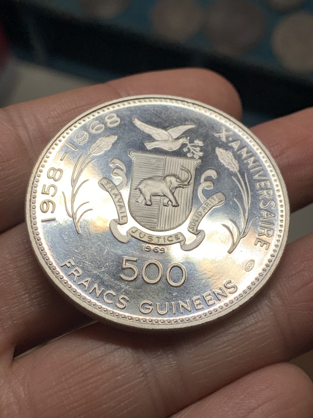 《竞宝斋》第36场-本周日 （全场顺丰包邮） 几内亚1969年慕尼黑奥运会纪念500法郎精制银币