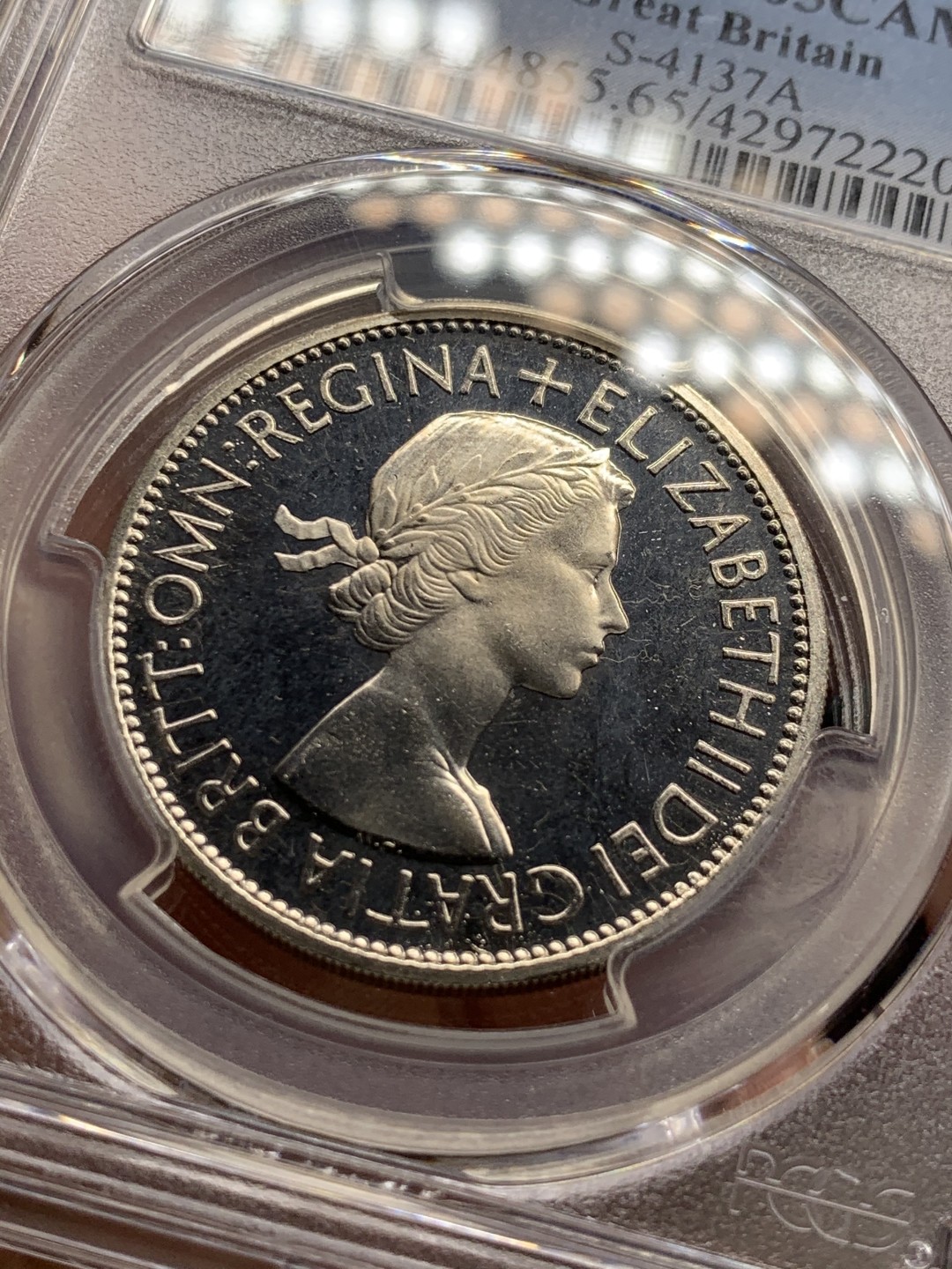 《竞宝斋》第36场-本周日 （全场顺丰包邮） pcgs-PR65CAM 1953年英国半克朗 年轻伊伊 精制镜面好状态 女王老矣未来潜力股