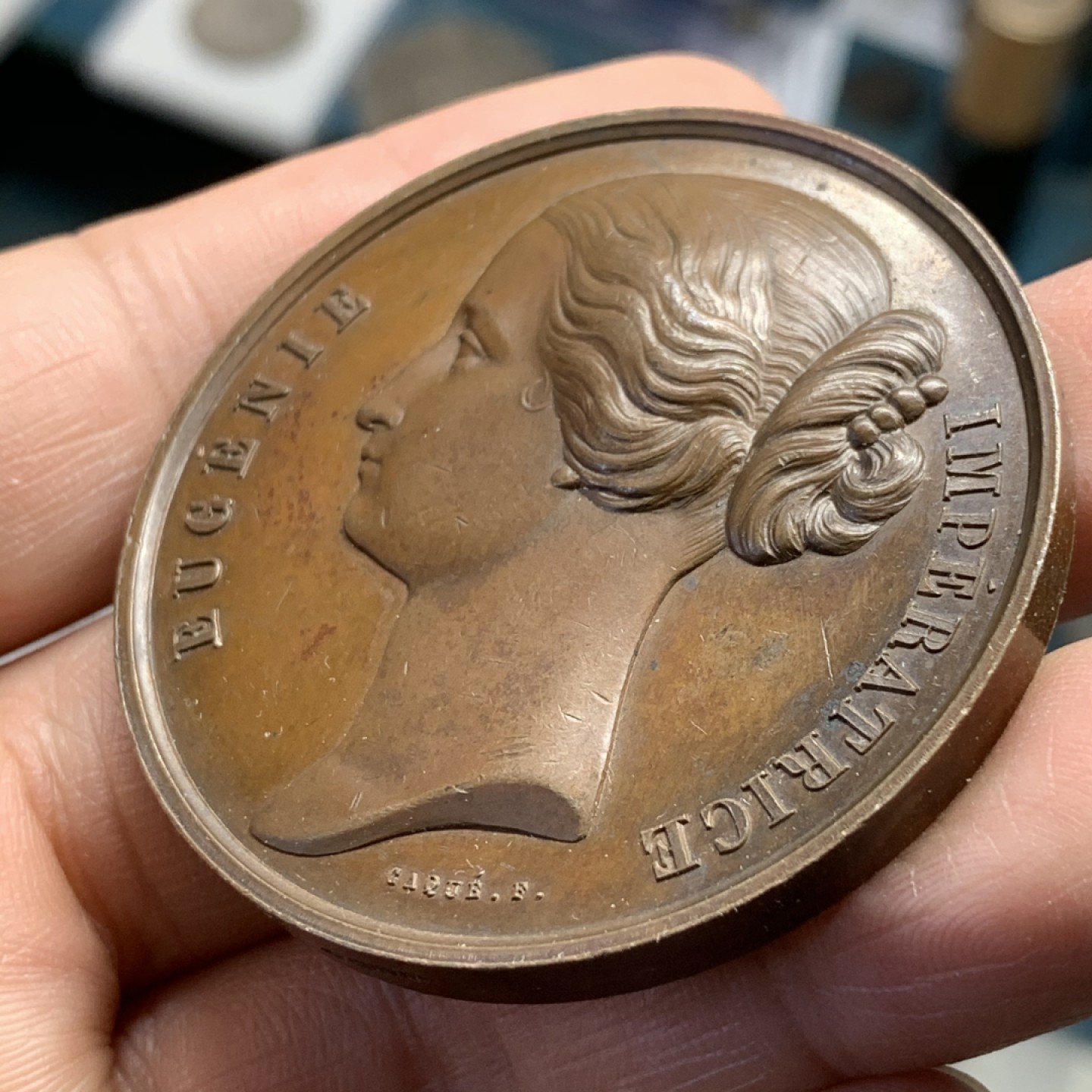 《竞宝斋》第37场-周日 首场自动拍卖 2件或者满200包顺丰 法国1855年世博会纪念女神头像高浮雕大铜章