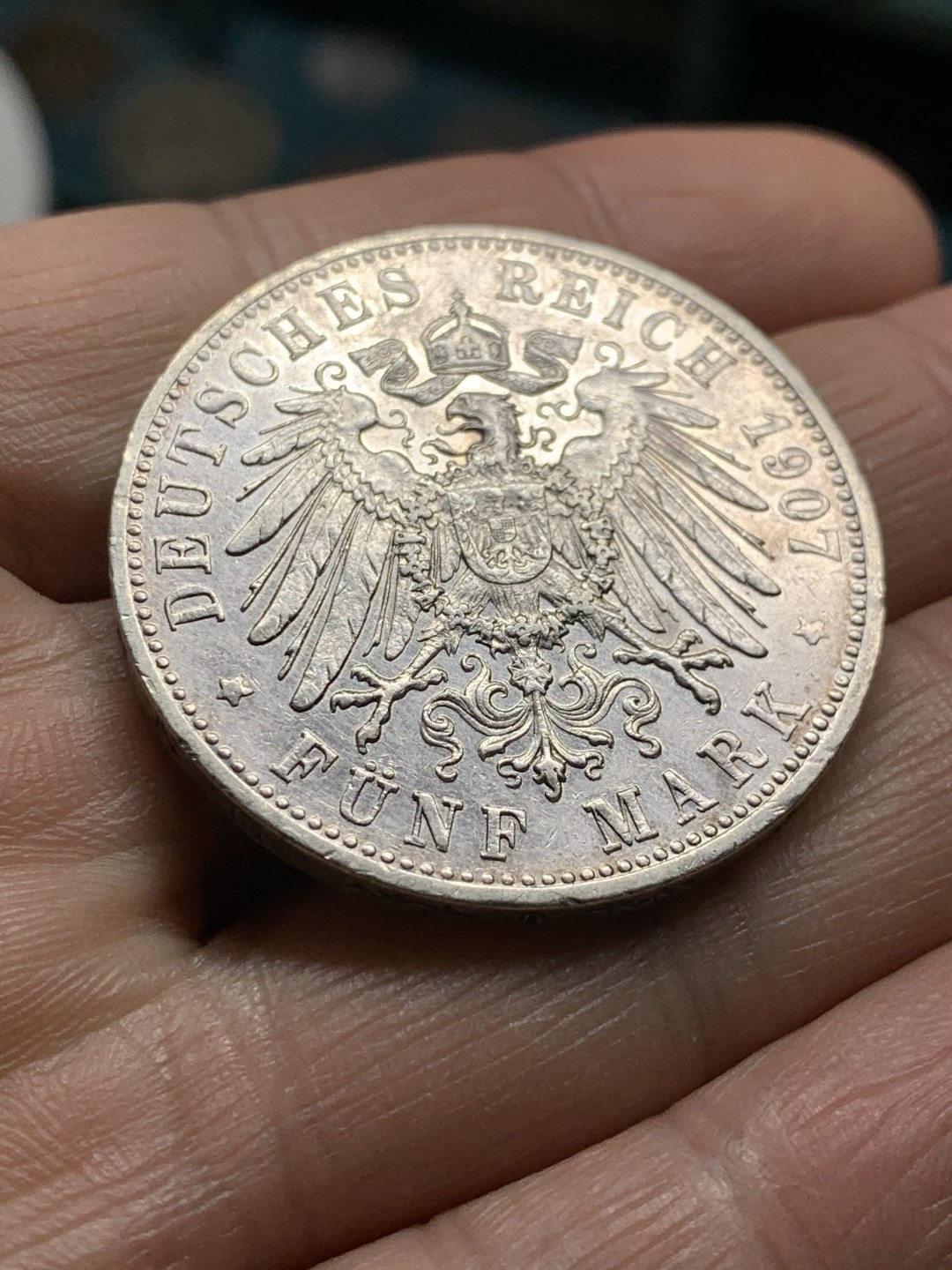 《竞宝斋》第36场-本周日 （全场顺丰包邮） 德国符腾堡，1907年，威廉二世国王5马克。银币