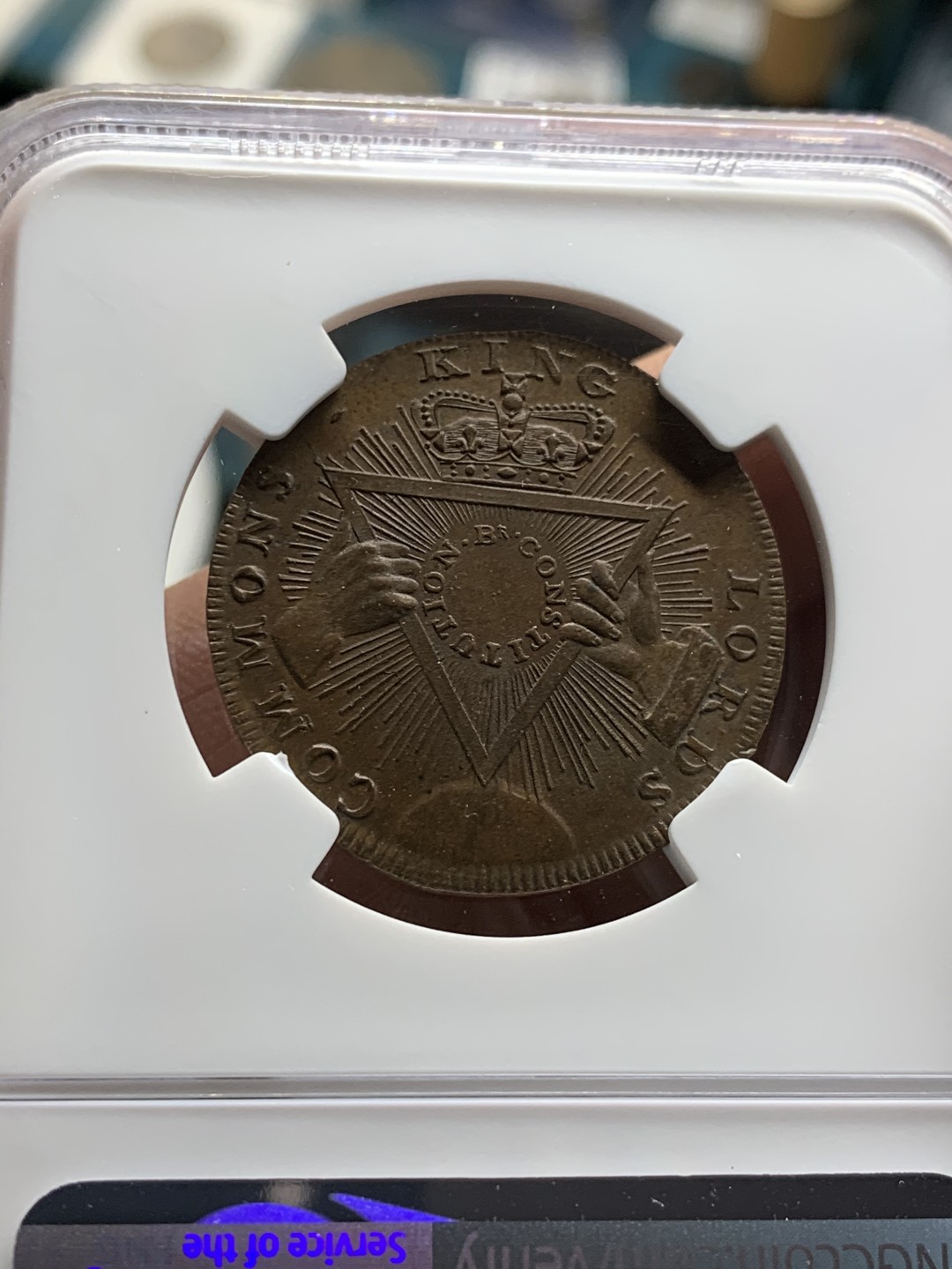 《竞宝斋》第36场-本周日 （全场顺丰包邮） NGC-MS64BN英国兰利1795年半便士代币 高分原铜光