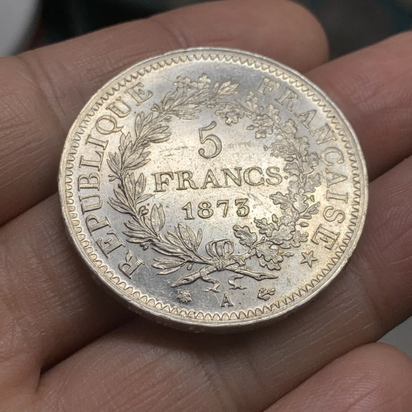 《竞宝斋》第37场-周日 首场自动拍卖 2件或者满200包顺丰 法国1873-A年 大力神 5法郎 大银币 原光好品 可以自己送评