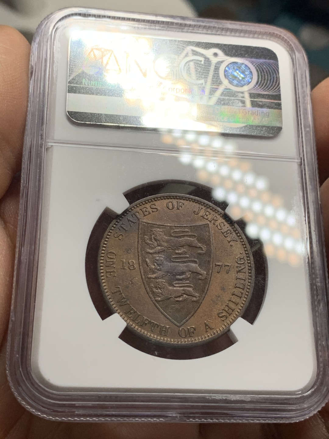 《竞宝斋》第36场-本周日 （全场顺丰包邮） AUDETAILS 英属泽西 1877年H 1/12先令 整体略带铜光！