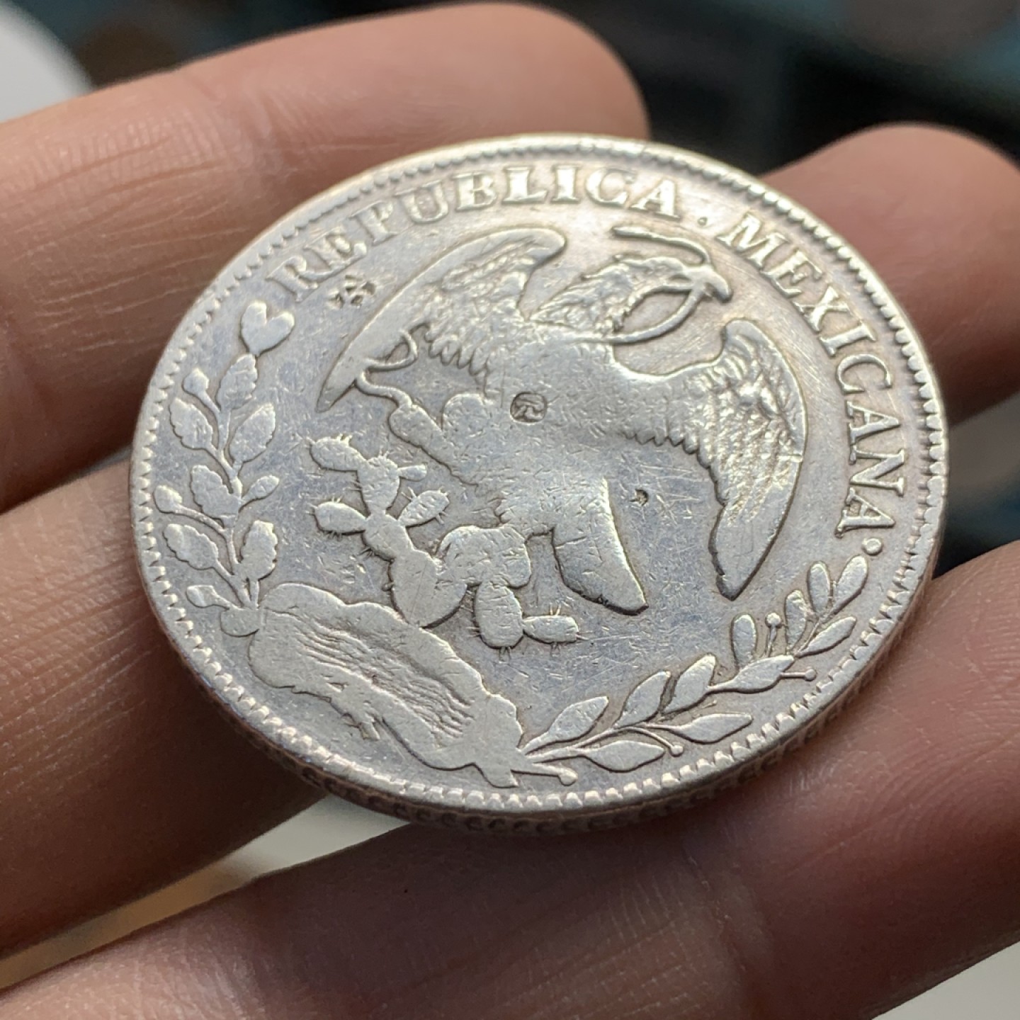 《竞宝斋》第37场-周日 首场自动拍卖 2件或者满200包顺丰 墨西哥1877年Zs 花边鹰洋8R 大银币 带戳 