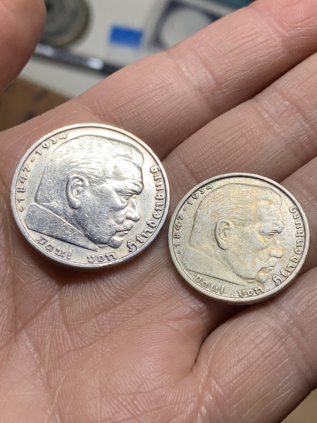 《竞宝斋》第36场-本周日 （全场顺丰包邮） （两枚一组）德国兴登堡2马克（1938年）、5马克（1937年）