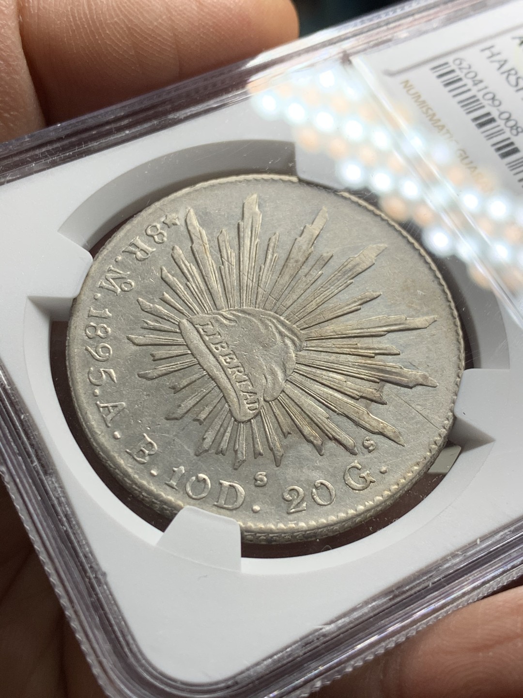 《竞宝斋》第36场-本周日 （全场顺丰包邮） NGC-AUD   墨西哥 1895年 8 里亚尔   墨西哥厂  银币     原味mo厂老鹰 