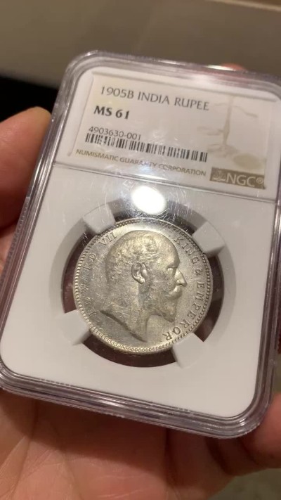 《竞宝斋》第36场-本周日 （全场顺丰包邮） NGC-MS61 印度 1905年爱德华七世1卢比银币 全银光好品