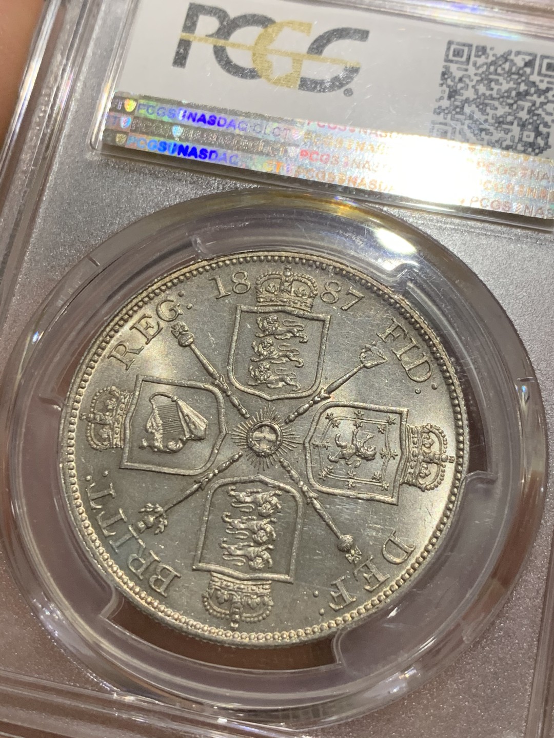 《竞宝斋》第36场-本周日 （全场顺丰包邮） PCGS-MS63+ 英国1887年维多利亚高冠双弗洛林