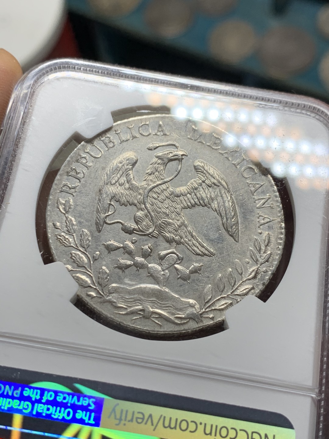 《竞宝斋》第36场-本周日 （全场顺丰包邮） NGC-AUD 1889 墨西哥鹰洋 8 里亚尔 瓜纳华托厂 银币 原味淡光 