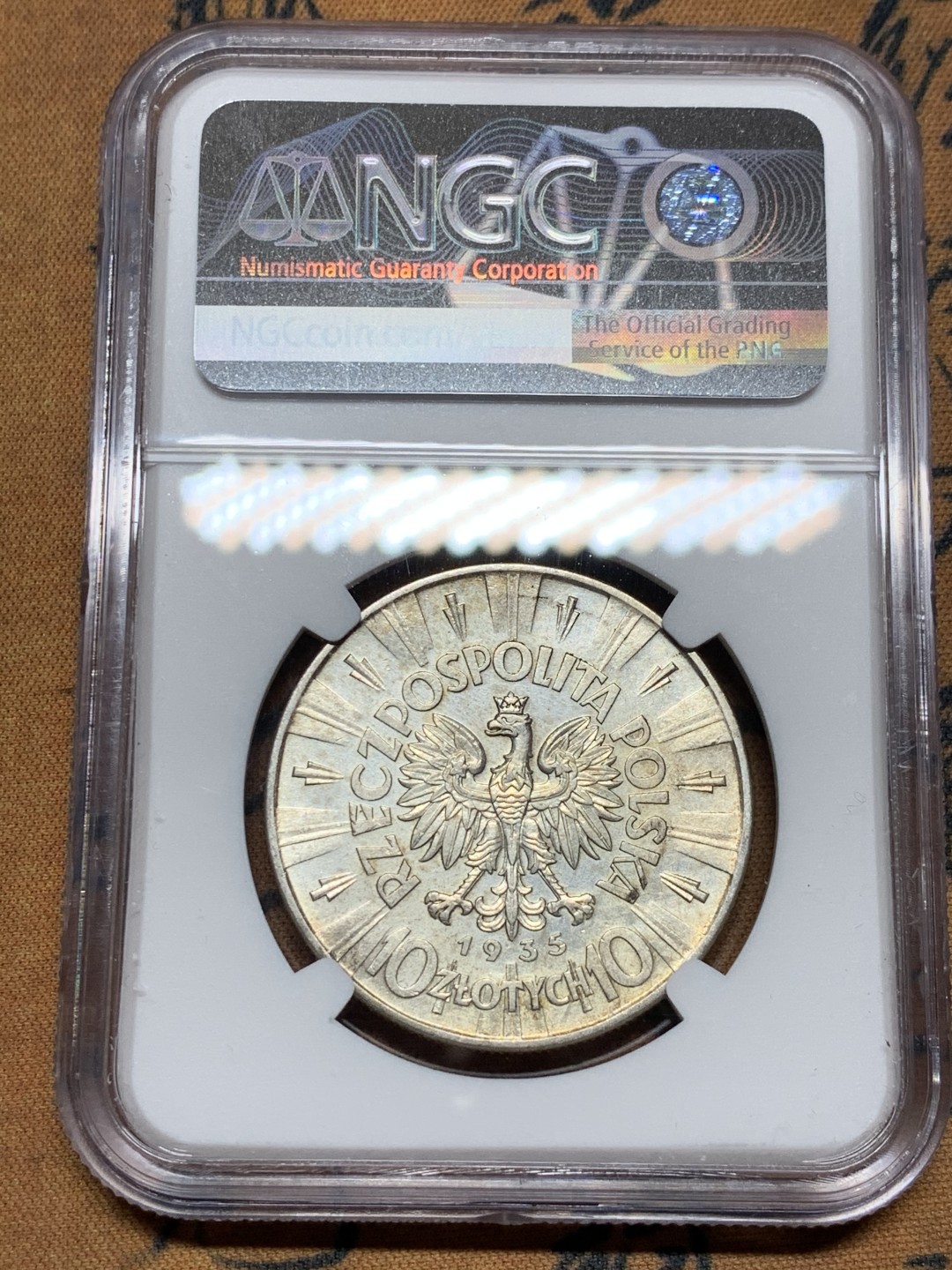 《竞宝斋》第36场-本周日 （全场顺丰包邮） NGC评级 好品波兰1935年 毕苏斯基 10兹罗提 银币 原味包浆